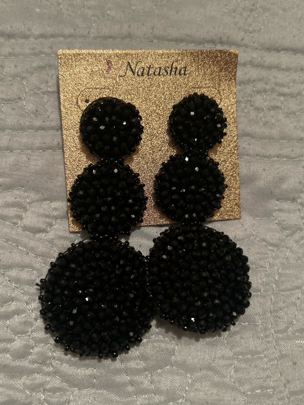 Natasha Couture Black Triple Circle Beaded Drop Earrings